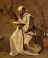 Monk in White, Seated, Reading, c.1857, corot