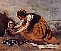 Mother and Child on the Beach, 1860, corot