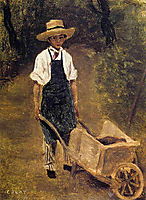 Octave Chamouillet Pushing a Wheelbarrow in a Garden, c.1845, corot