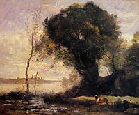 Pond with Dog, c.1860, corot
