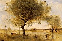 Pond with a Large Tree, c.1865, corot