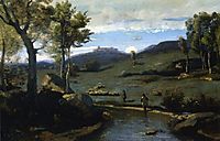 Roman Countryside Rocky Valley with a Herd of Pigs, 1828, corot