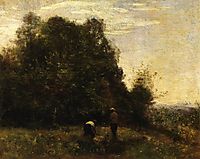 Two Figures Working in the Fields, corot