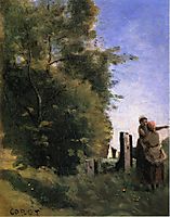Two Women Talking by a Gate, c.1865, corot