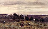 Ville d-Avray the Heights Peasants Working in a Field, c.1870, corot