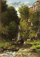 Family of Deer in a Landscape with a Waterfall, 18, courbet
