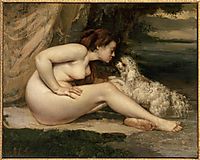 Female Nude with a Dog (Portrait of Leotine Renaude) , courbet