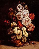 Hollyhocks In A Copper Bowl, 1872, courbet