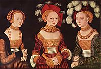 Three princesses of Saxony, Sibylla, Emilia and Sidonia, daughters of Duke Heinrich of Frommen, c.1535, cranach