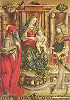 Enthroned Madonna, Saint Jerome, and St. Sebastian, 1490, crivelli