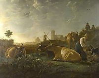 A Distant View of Dordrecht, with a Milkmaid and Four Cow, 1650, cuyp