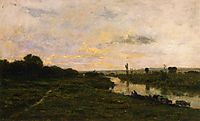 Cows on the Banks of the Seine, at Conflans, 1876, daubigny