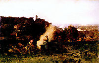 Wood fire in the country, 1871, daubigny