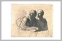 Two men looking at mid body to the left, daumier