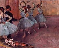 Dancers in Light Blue (Rehearsing in the Dance Studio), c.1881, degas