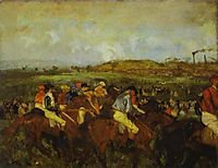Jockeys before the start, 1862, degas