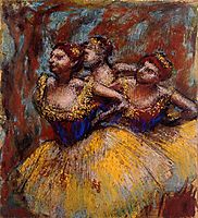 Three Dancers. Yellow Skirts, Blue Blouses, c.1896, degas