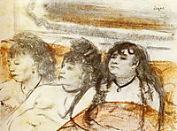 Three girls sitting en face, 1879, degas