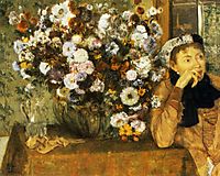 A Woman Seated beside a Vase of Flowers, 1865, degas
