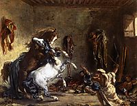 Arab Horses Fighting in a Stable, 1860, delacroix