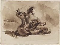 Horse and Rider Attacked by a Lion, delacroix