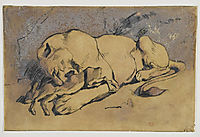 Lioness devouring a Rabbit , delacroix
