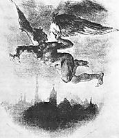 Mephistopheles Over Wittenberg (From Goethe-s Faust), 1839, delacroix