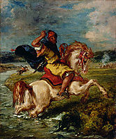 Moroccan Horseman Crossing a Ford, 1850, delacroix