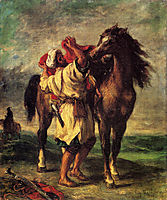 A Moroccan Saddling A Horse, 1855, delacroix