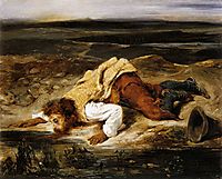 A Mortally Wounded Brigand Quenches his Thirst, 1825, delacroix