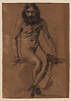 Nude bearded man, seated, delacroix