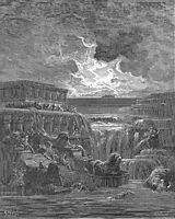 All dwellings else Flood overwhelmed, and them, with all their pomp Deep under water rolled, dore