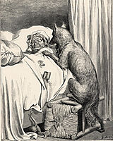 He sprang unpon the old woman and ate her up, dore
