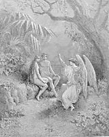 To whom the winged Hierarch replied  O Adam, one Almighty is, from whom All things proceed, dore