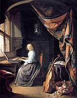 A Lady Playing the Clavichord , c.1665, dou
