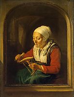 Old Woman Unreeling Threads, 1665, dou
