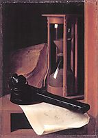 Still Life with Hourglass, Pencase and Print, dou