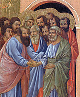 The arrival of the apostles to the Virgin (Fragment) , 1311, duccio