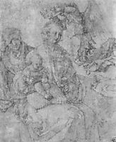 Mary and Child, crowned by an angel and St. Anna, durer