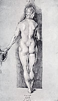 Rear View Of A Female Nude Holding A Cap, 1506, durer