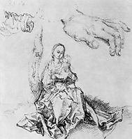 Study sheet with Madonna and child, hand and sleeve, durer