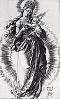 The Virgin On The Crescent With A Crown Of Stars, Second State, 1508, durer