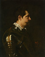 Portrait of a Military Commander bust length in Profile in Damascened armour with white collar and red sash, 16, dyck