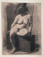 Masked nude woman, seated, eakins
