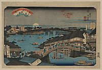 Evening glow at Ryogoku Bridge, 1848, eisen