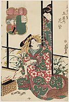 Hanamurasaki of the Tamaya, from the series Eight Views of the Pleasure Quarters (Kuruwa hakkei), eisen
