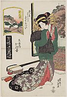 Kanbara: Kaoyo of the Tamaya, from the series A Tôkaidô Board Game of Courtesans, 1823, eisen