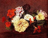 Bouquet Of Roses And Nasturtiums, 1883, fantinlatour