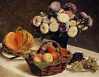 Flowers and Fruit, a Melon, 1865, fantinlatour