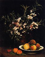 Still Life: Balsimines, Peaches and Apricots, 1877, fantinlatour